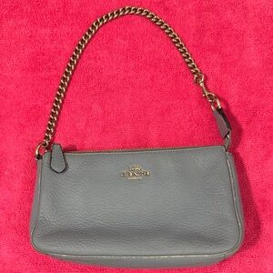 Coach Light Blue Pebble Leather with Silver tone Chain Strap